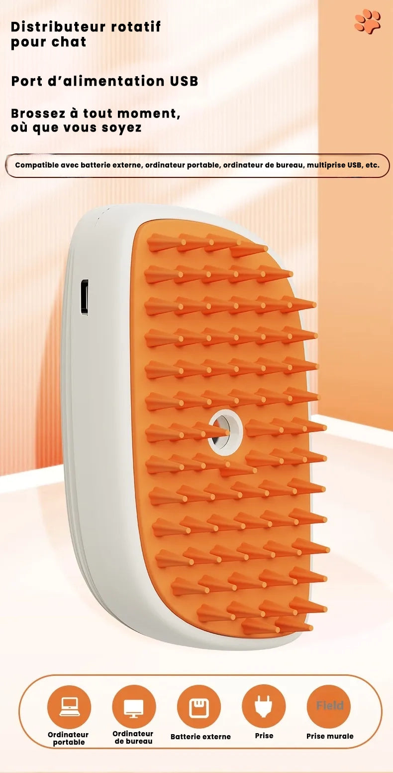 Brosse Vapeur 3-en-1 Rechargeable pour Chat – Nettoie, Démêle & Masse