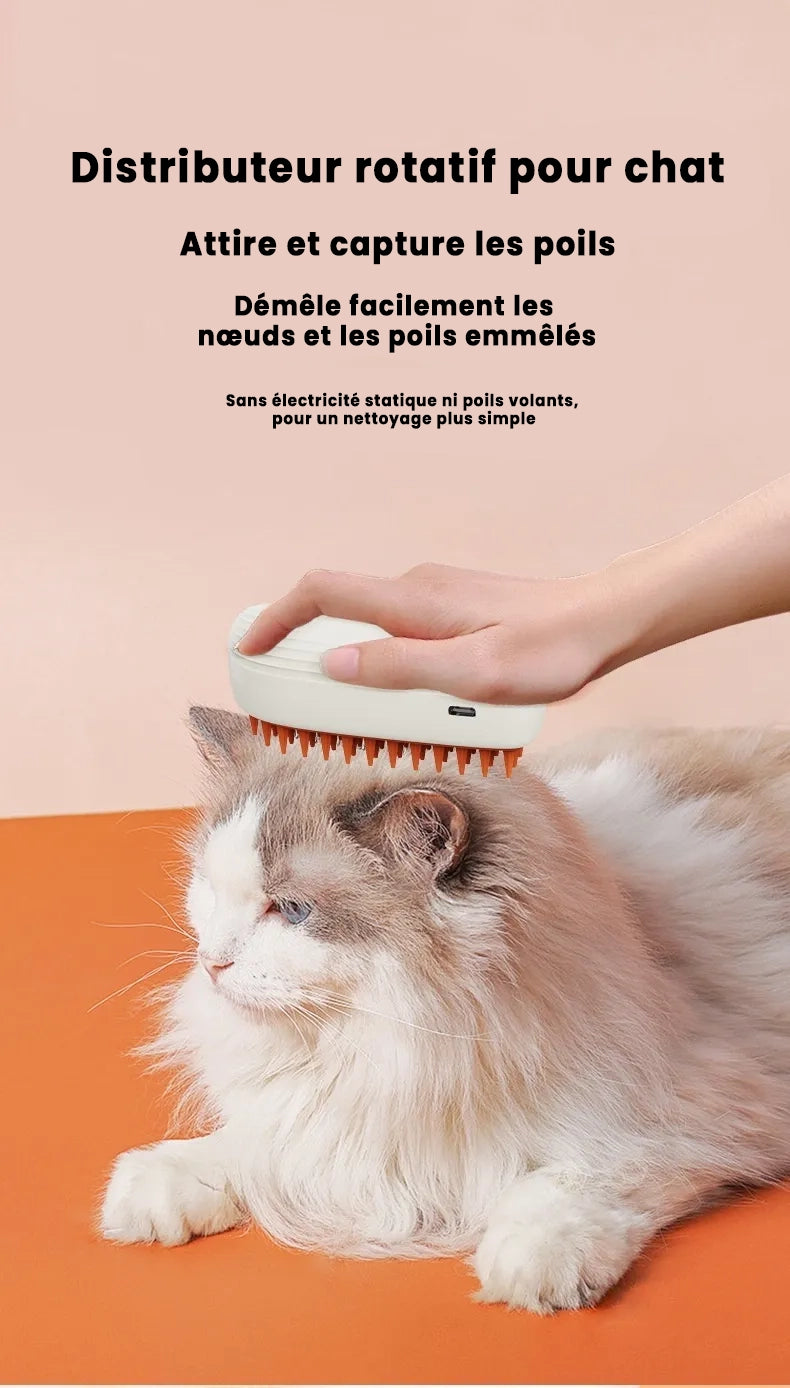 Brosse Vapeur 3-en-1 Rechargeable pour Chat – Nettoie, Démêle & Masse