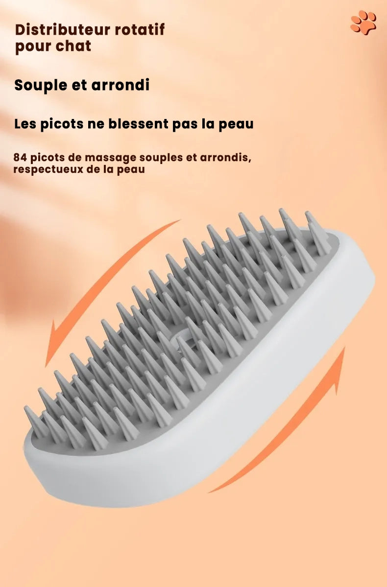 Brosse Vapeur 3-en-1 Rechargeable pour Chat – Nettoie, Démêle & Masse