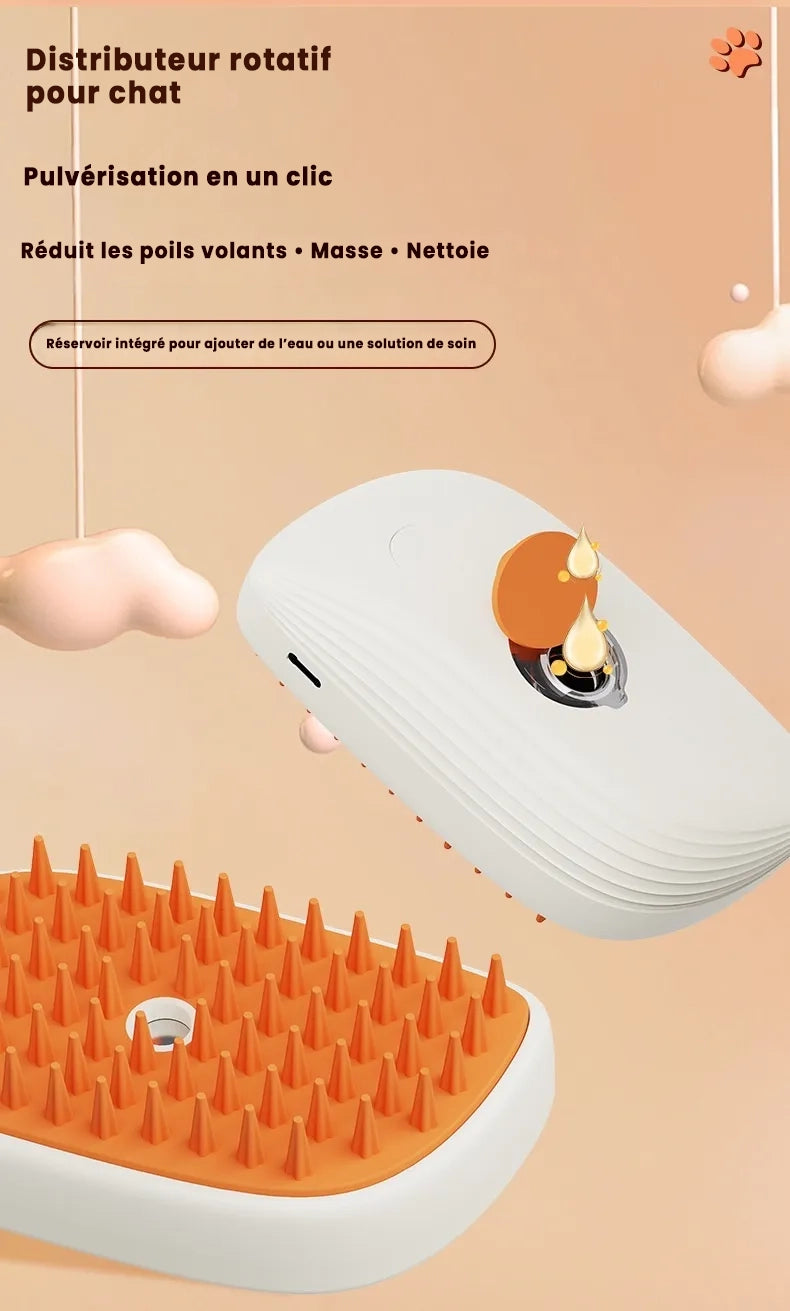 Brosse Vapeur 3-en-1 Rechargeable pour Chat – Nettoie, Démêle & Masse