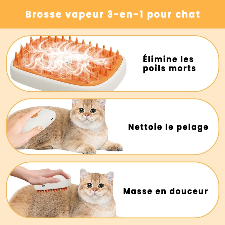 Brosse Vapeur 3-en-1 Rechargeable pour Chat – Nettoie, Démêle & Masse