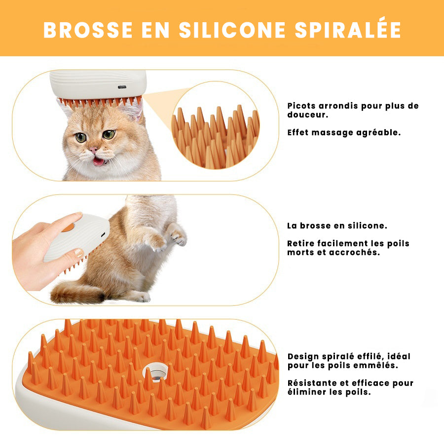 Brosse Vapeur 3-en-1 Rechargeable pour Chat – Nettoie, Démêle & Masse
